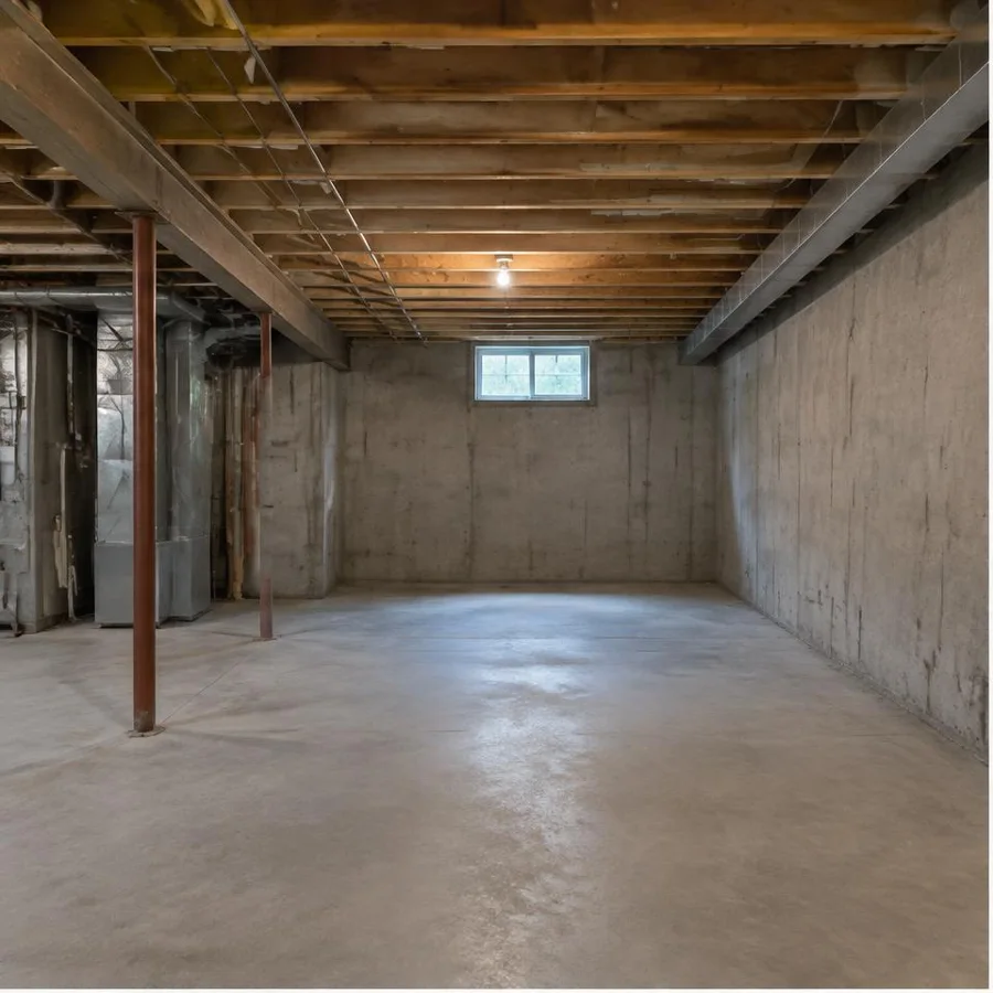 The lower level, illustrative dated room before renovation